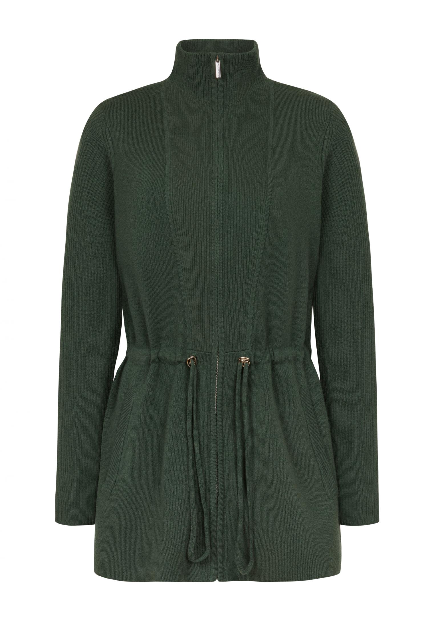 Zip-up knit jacket with drawcord