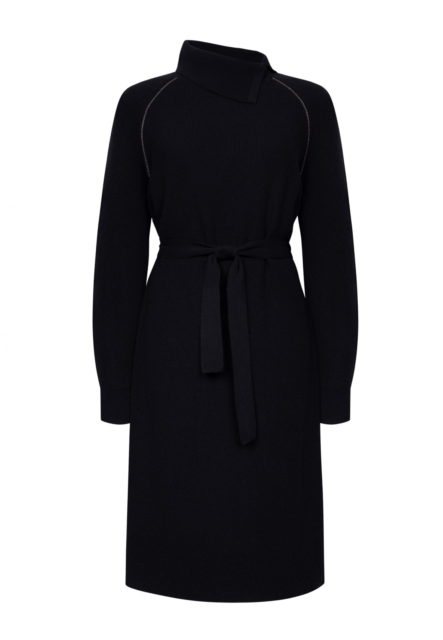Asymmetric collar knit dress